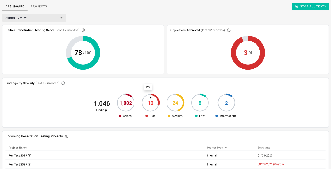 Penetration Testing dashboard