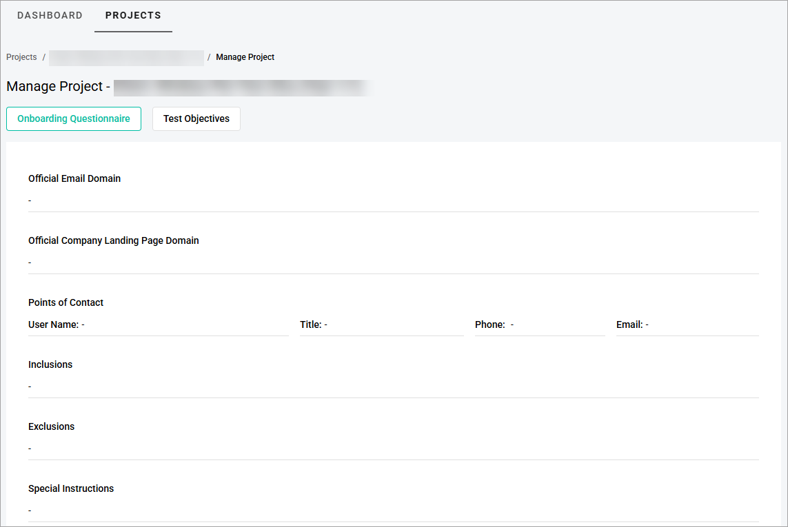 Onboarding Questionnaire tab