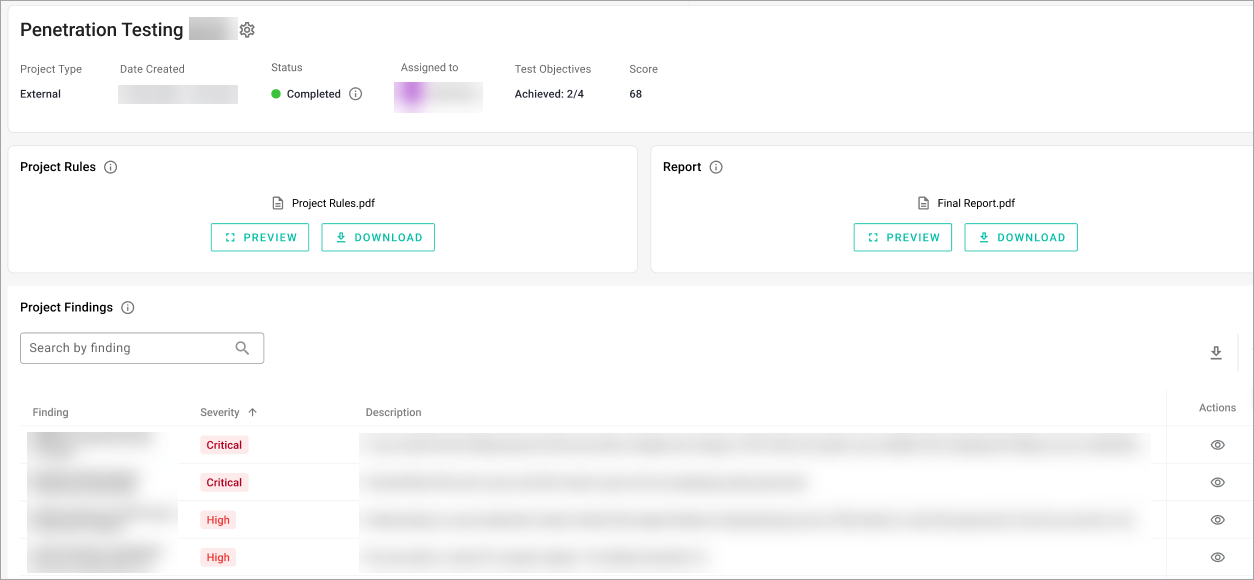 Project Details window