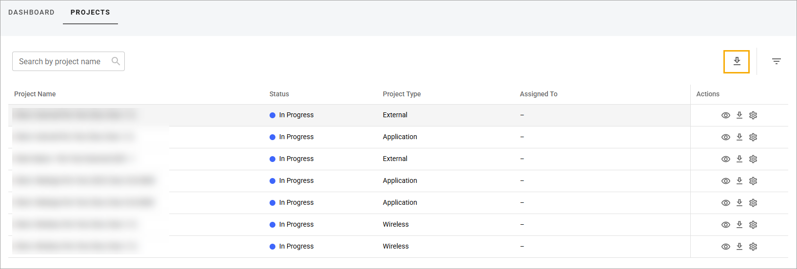 Download icon in the upper-right corner of the table