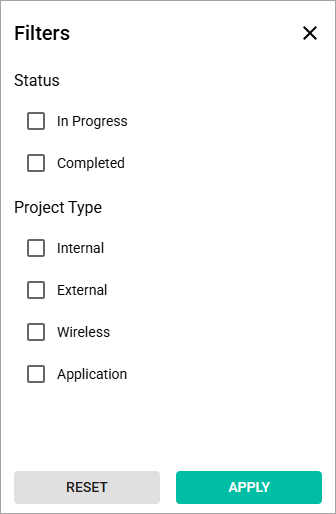 Filters pop-up window